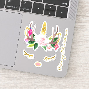 Roze Kerst Eenhoorn Lashes gewei en neus Sticker
