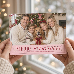 Roze Kerst Foto met Burgundy Strik Alles Fijn Ker Feestdagenkaart