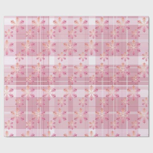 Roze Kerst Geplaagd Mooie Sneeuwvlokken Cadeaupapier (Vlak)