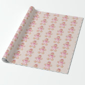 Roze Kerst Gingerbread Cookie Wrapping Paper Cadeaupapier (Uitgerold)