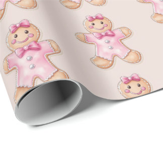 Roze Kerst Gingerbread Cookie Wrapping Paper Cadeaupapier