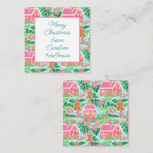 Roze Kerst Gingerbread Gift Enclosure Notitiekaartje (Voorkant / Achterkant)