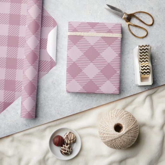 Roze Kerst Gingham Pattern Cadeaupapier (Crafts)