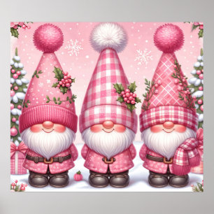 Roze Kerst Gnomen Poster