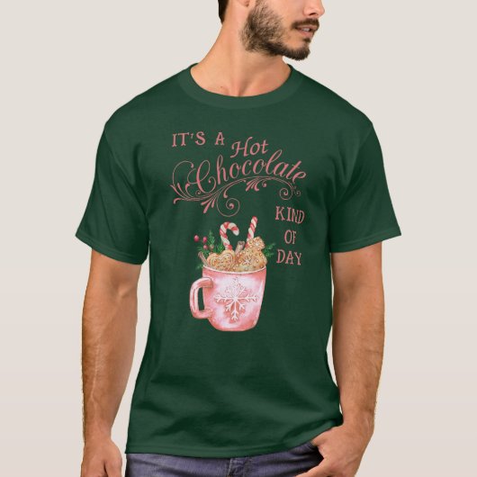 Roze Kerst Hot Chocolate Mok Donker T-shirt (Voorkant)