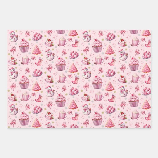 Roze Kerst Lief Schattige Plezier Inpakpapier Vel (Voorkant 3)