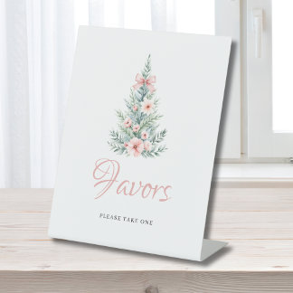 Roze kerst meisje babyfeestje cadeautje reclamebord met voetstuk