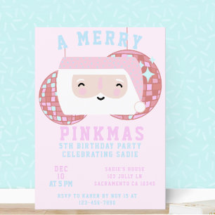 Roze Kerst Meisjes Disco Verjaardagsfeestje Kaart