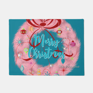 Roze kerst met wirespreet deurmat