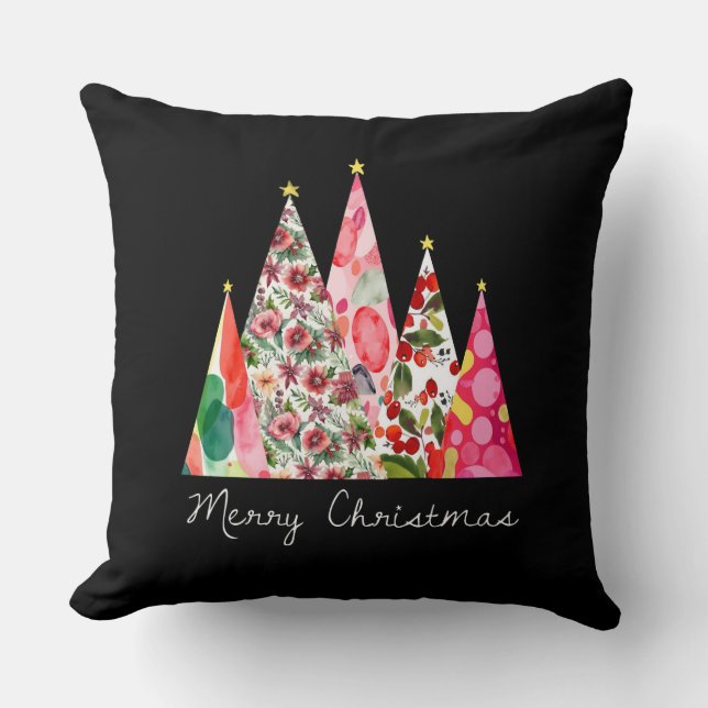 Roze Kerst Moderne Elegante Bomen Kussen (Voorkant)