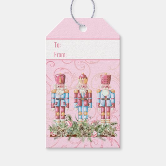 Roze Kerst Notenkraker Trio Cadeaulabel (Voorkant)