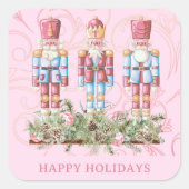Roze Kerst Notenkraker Trio Vierkante Sticker (Voorkant)