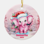 Roze Kerst Olifant Kinder Foto Ornament (Voorkant)