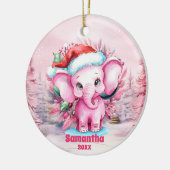 Roze Kerst Olifant Kinder Foto Ornament (Links)