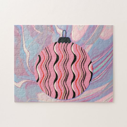  Roze Kerst Ornament Retro Puzzel (Horizontaal)