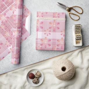 Roze Kerst Plaid Leuke Sneeuwvlokken Cadeaupapier