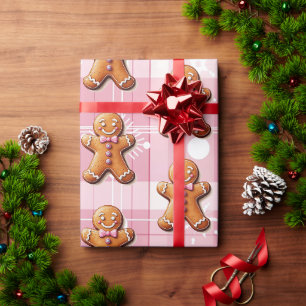 Roze Kerst Plaid Peperkoek Sneeuwvlokken Cadeaupapier
