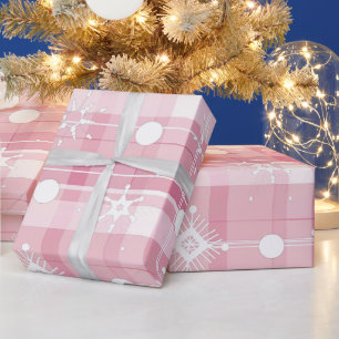 Roze Kerst Plaid Sneeuwvlokken Patroon Cadeaupapier