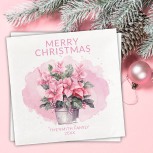 Roze Kerst Poinsettia Feest Servet