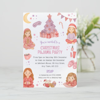 Roze Kerst Pyjama Slaapfeest Uitnodiging