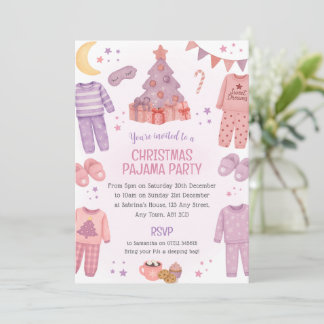 Roze Kerst Pyjama Slaapfeest Uitnodiging