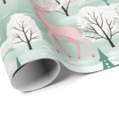 Roze Kerst Rendier Vakantie inpakpapier (Rol Hoek)