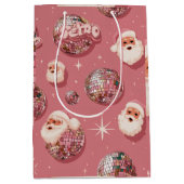 Roze Kerst Retro Kerstman Cadeautas (Voorkant)