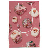 Roze Kerst Retro Kerstman Cadeautas (Achterkant)