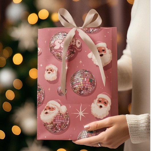 Roze Kerst Retro Kerstman Cadeautas