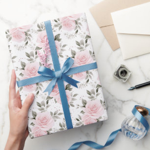 Roze Kerst Roos Floral Cadeaupapier