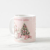Roze Kerst Sneeuwman Custom Name Snow Koffiemok (Voorkant links)