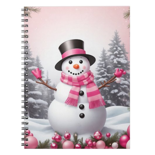  roze kerst sneeuwman scène notitieboek (Voorkant)