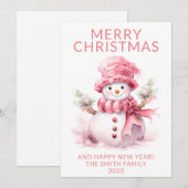 Roze Kerst Sneeuwman Vakantie Kaart (Voorkant / Achterkant)