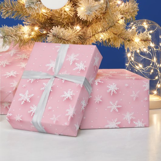 Roze kerst sneeuwvlokken cadeaupapier (Feestdagen)