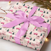 Roze Kerst  Stad Cadeaupapier