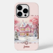Roze Kerst Vakantiehuis Winter Wonderland Case-Mate iPhone Case (Achterkant)