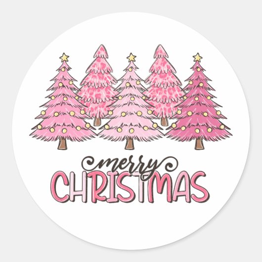 Roze kerst van Merry Ronde Sticker (Voorkant)