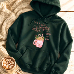 Roze Kerst Warme Chocolade Mok Donkere Sweatshirt
