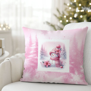 Roze Kerst Winter Scene Sneeuwman Kussen Kinderkam