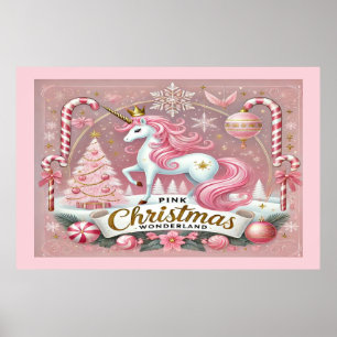 Roze Kerst Wonderland Eenhoorn  Poster