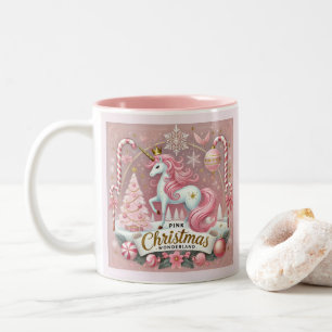 Roze Kerst Wonderland Eenhoorn Tweekleurige Koffiemok