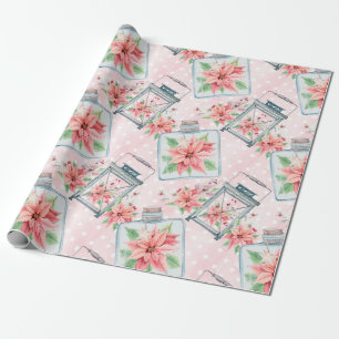 Roze kerstbloemen cadeaupapier