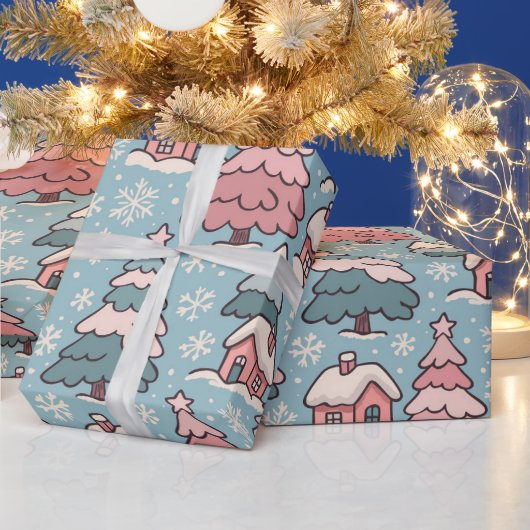 Roze kerstbomen cadeaupapier (Feestdagen)
