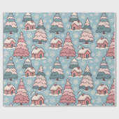 Roze kerstbomen cadeaupapier (Vlak)