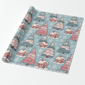Roze kerstbomen cadeaupapier (Uitgerold)