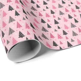 Roze kerstbomen cadeaupapier