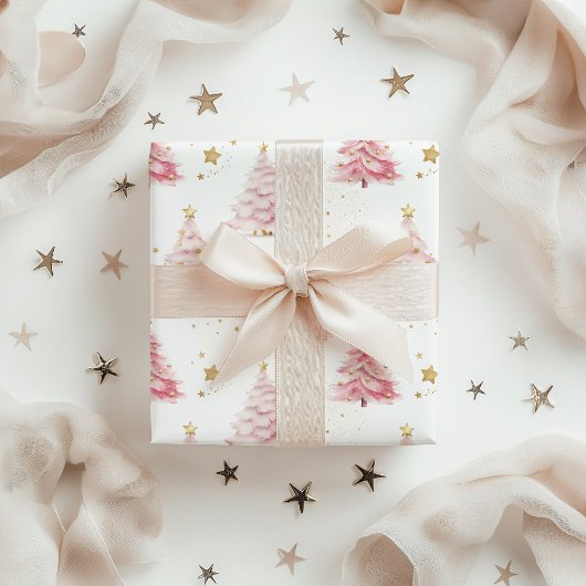 Roze Kerstbomen Cadeaupapier