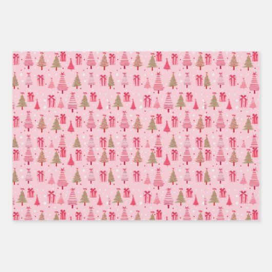 roze kerstbomen inpakpapier vel (Voorkant 3)