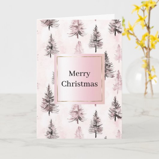 Roze Kerstbomen  Kaart (Gele Bloem)