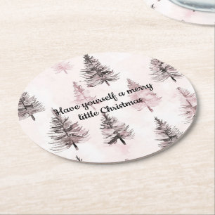 Roze Kerstbomen Met Crème Ronde Kartonnen Onderzetter